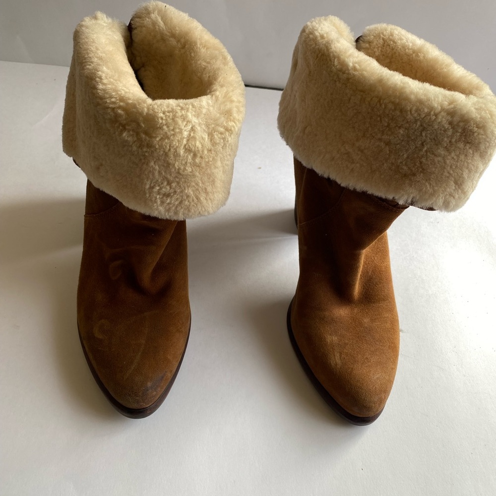 UGG Chestnut Suede Ankle Boots with Shearling Cuff SZ 7.5